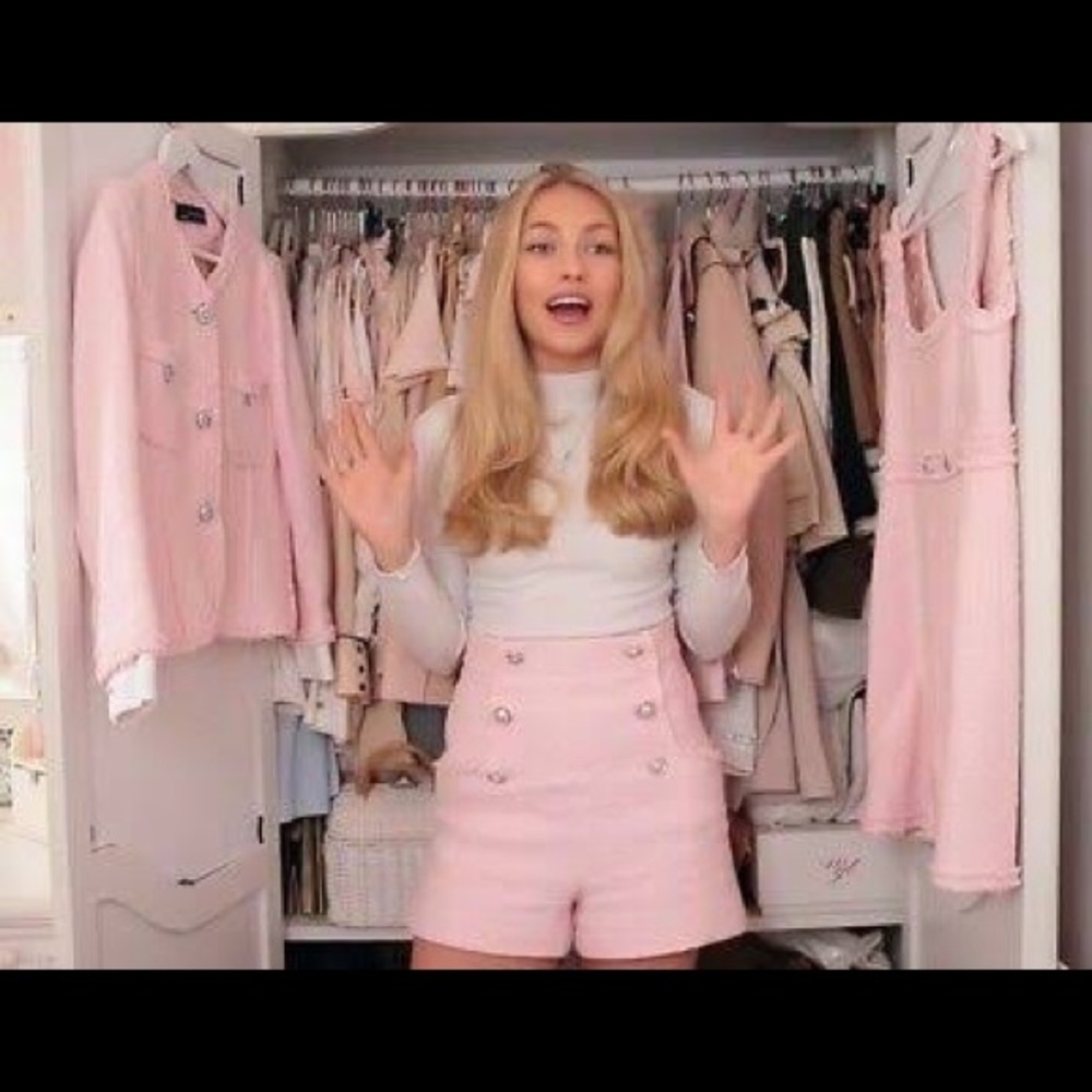 Zara Rare Pink Tweed Shorts with Silver Buttons L - Picture 10 of 11